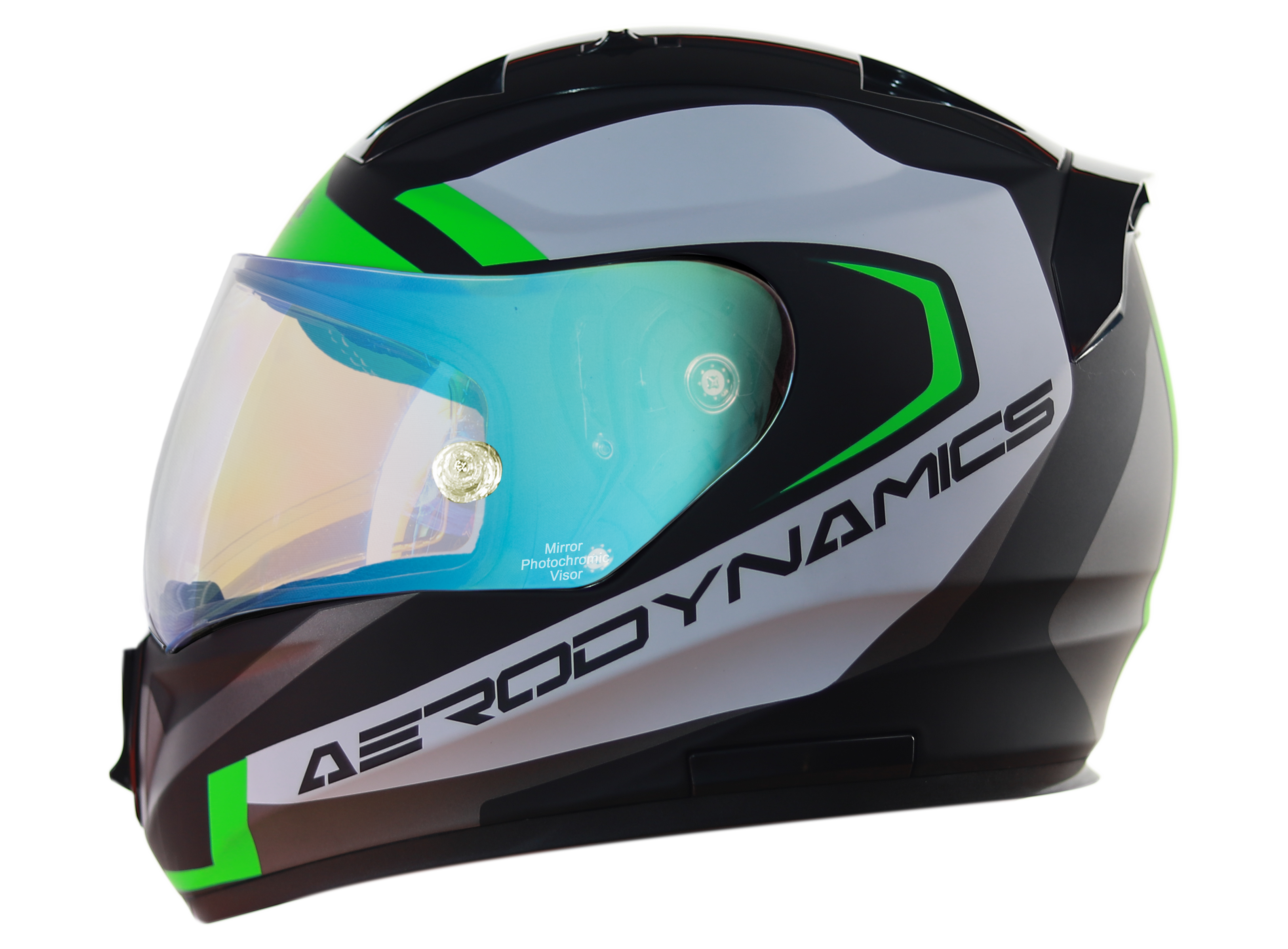 SA-1 Aerodynamics Mat Black/Green With Anti-Fog Shield Blue Night Vision Photochromic Visor 